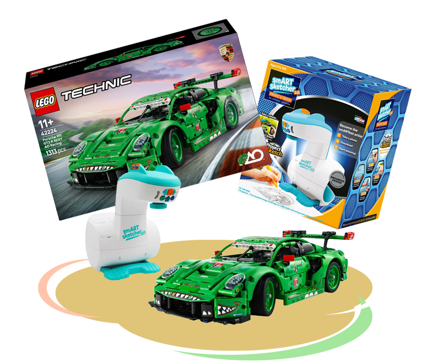 LEGO Technic Samochód Porsche 911 GT3, Projektor do nauki rysowania TM TOYS Smart Sketcher