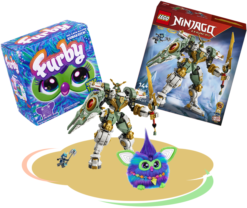 LEGO NINJAGO Tytanowy mech Lloyda, Maskotka HASBRO Furby Galaxy